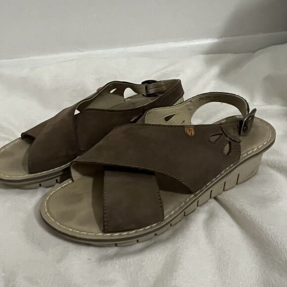 Jungle Women Sandals Size 10.5 - 11 EU 41 Brown Nubuck Leather Wedge Strappy - Picture 6 of 7